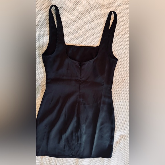 ASTR The Label Coquette Rose Sleek Black Satin Mini Dress - Picture 9 of 14